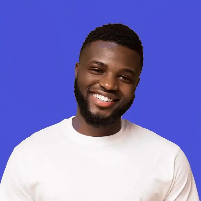 A portrait of a happy, recovered male patient with a beard, celebrating health