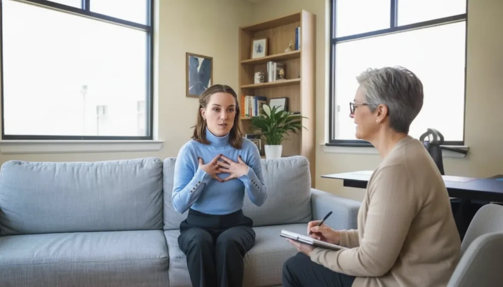 Adult speaking with a mental health clinician about depression care options