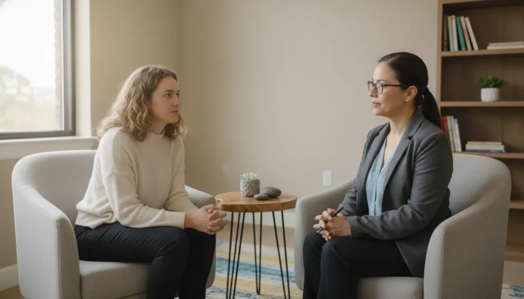 Adult learning how to start therapy for the first time with a therapist